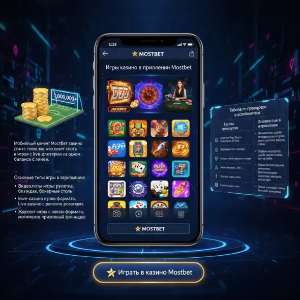 Игры казино в приложении Mostbet